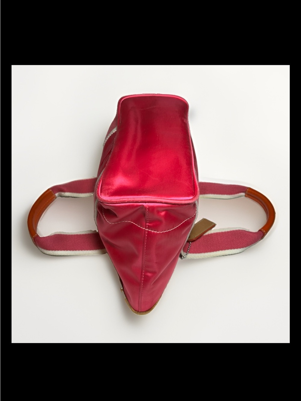 Coach Hamptons Mini Satin-Nylon Tote, Hot Pink/Orange Leather, 2004 Style: #1893 - Picture 6 of 10